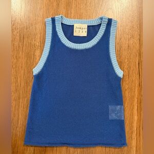 $150 Jumper 1234 Women's Contrast Cropped Sleeveless Sweater Blue Colorblock